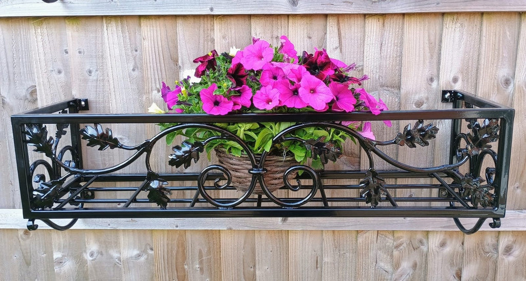 Hand Forged Metal Wall Planter Basket - Leaf Scroll Design. 39