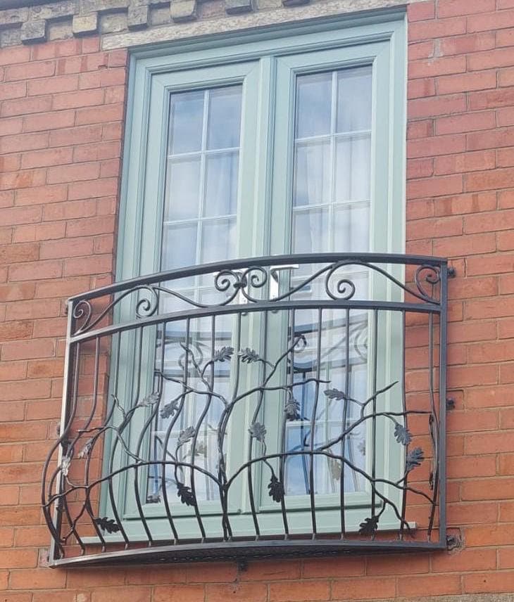 Bespoke Wrought Iron Juliet Balcony with Mesh Floor - Oak Leaf Design. 30