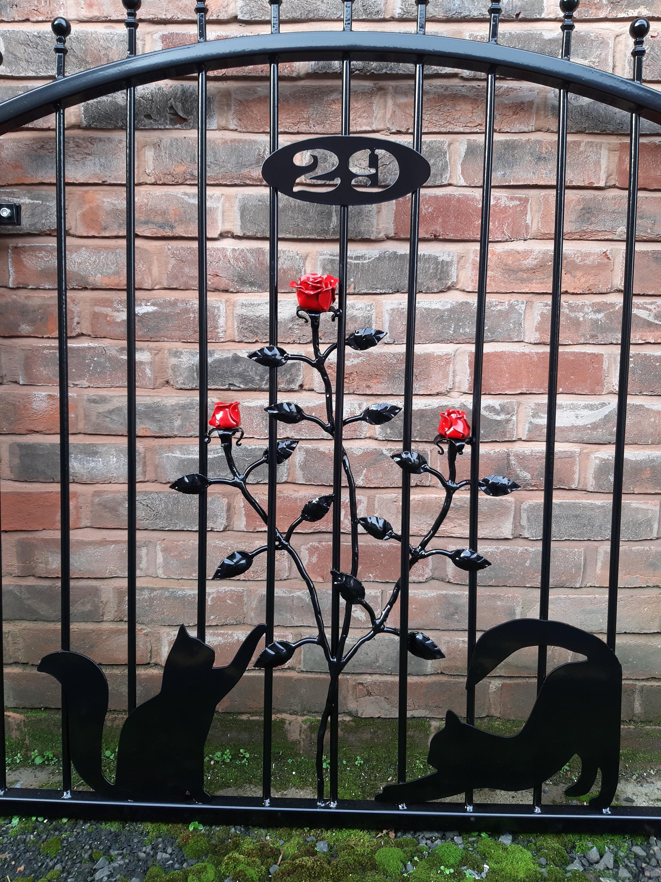 Made To measure Wrought Iron Garden Gate - Cats & Roses Design. 32