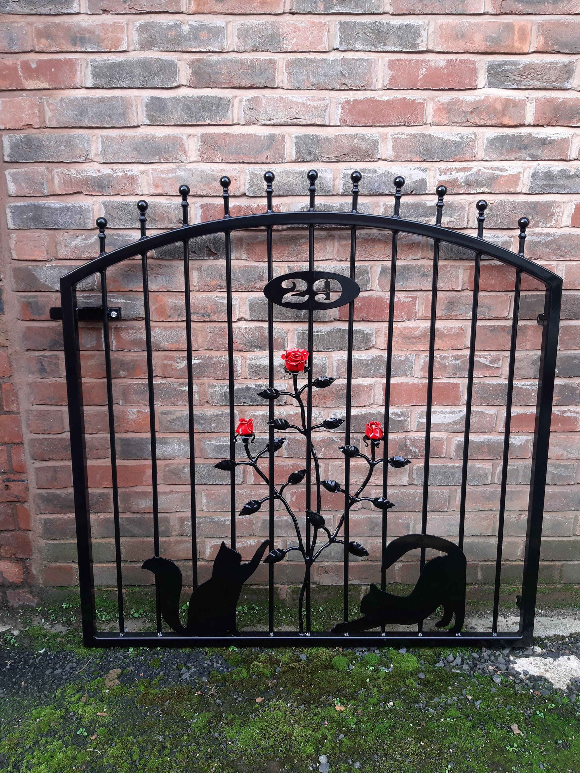 Made To measure Wrought Iron Garden Gate - Cats & Roses Design. 32