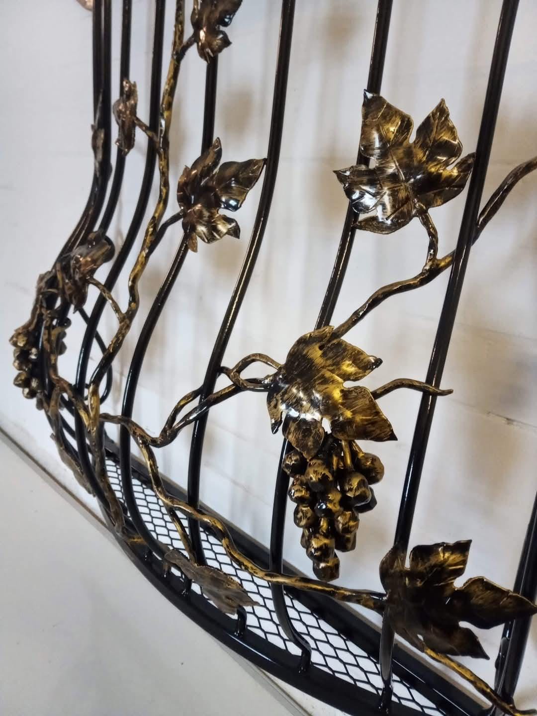 Bespoke Wrought Iron Juliet Balcony - Grape Vine Design with Mesh Floor. 66