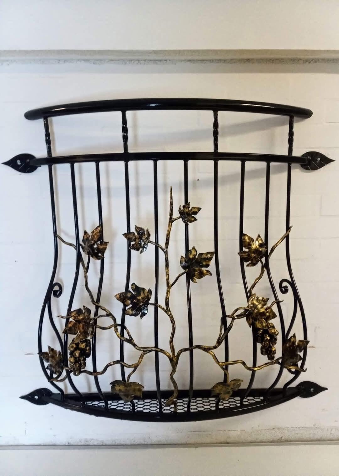 Bespoke Wrought Iron Juliet Balcony - Grape Vine Design with Mesh Floor. 66