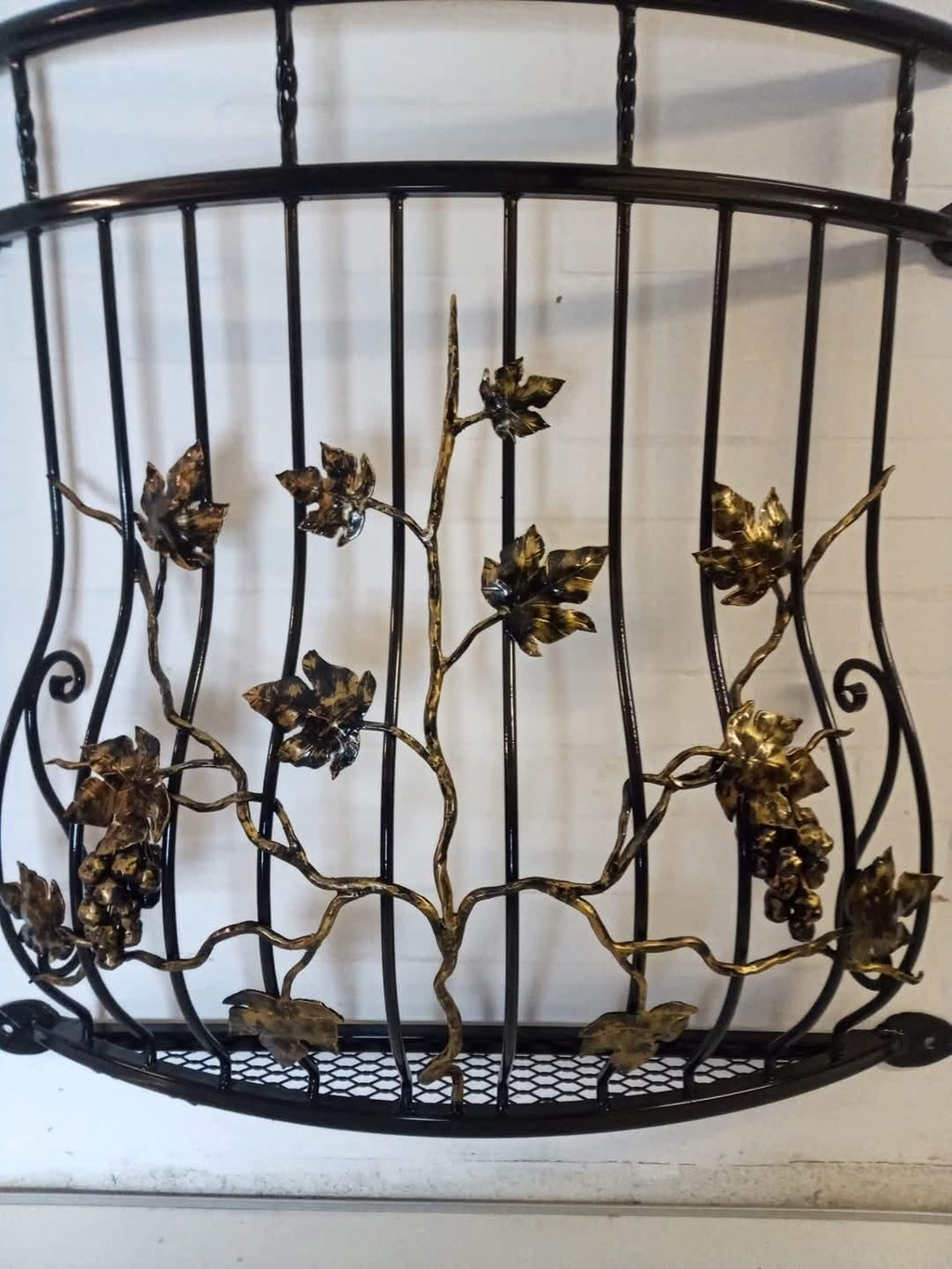 Bespoke Wrought Iron Juliet Balcony - Grape Vine Design with Mesh Floor. 66
