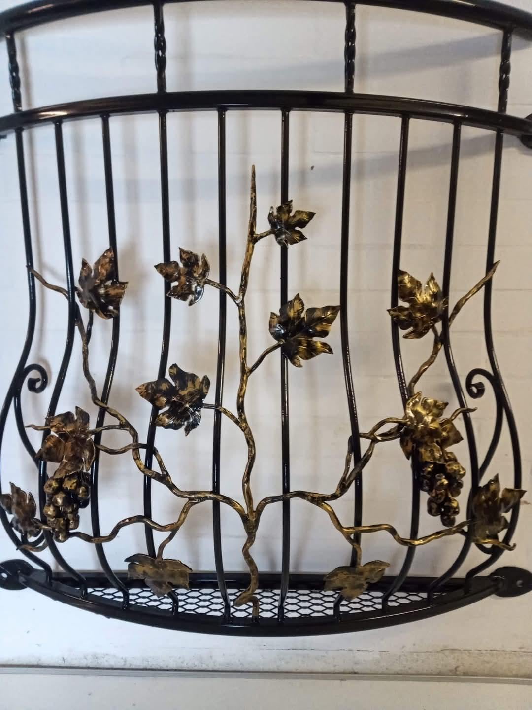 Bespoke Wrought Iron Juliet Balcony - Grape Vine Design with Mesh Floor. 66