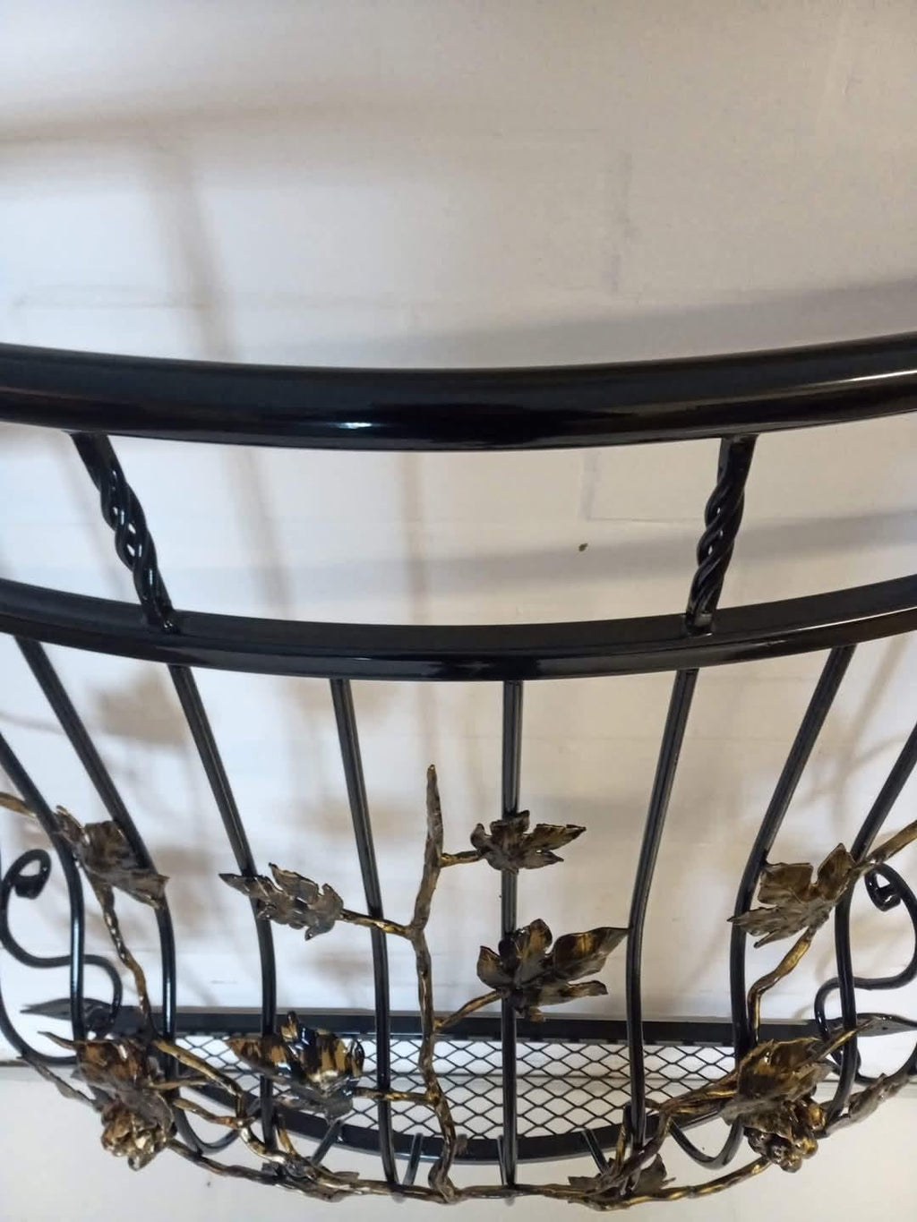 Bespoke Wrought Iron Juliet Balcony - Grape Vine Design with Mesh Floor. 66