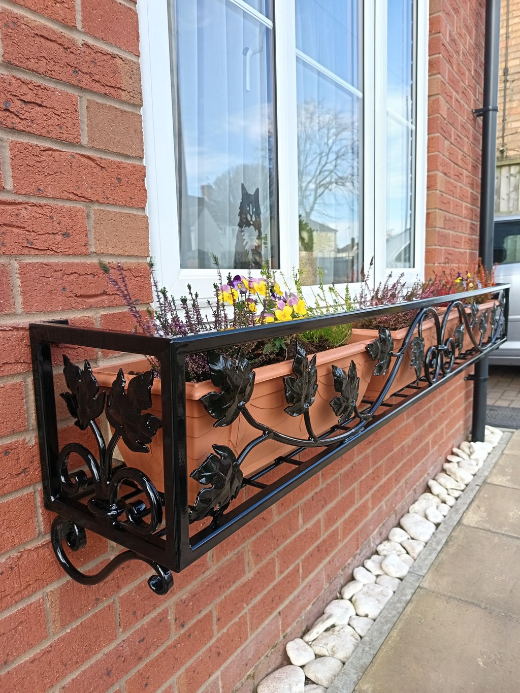 Bespoke Wrought Iron Window Flower Basket - Hand Forged Leaf Design. 40