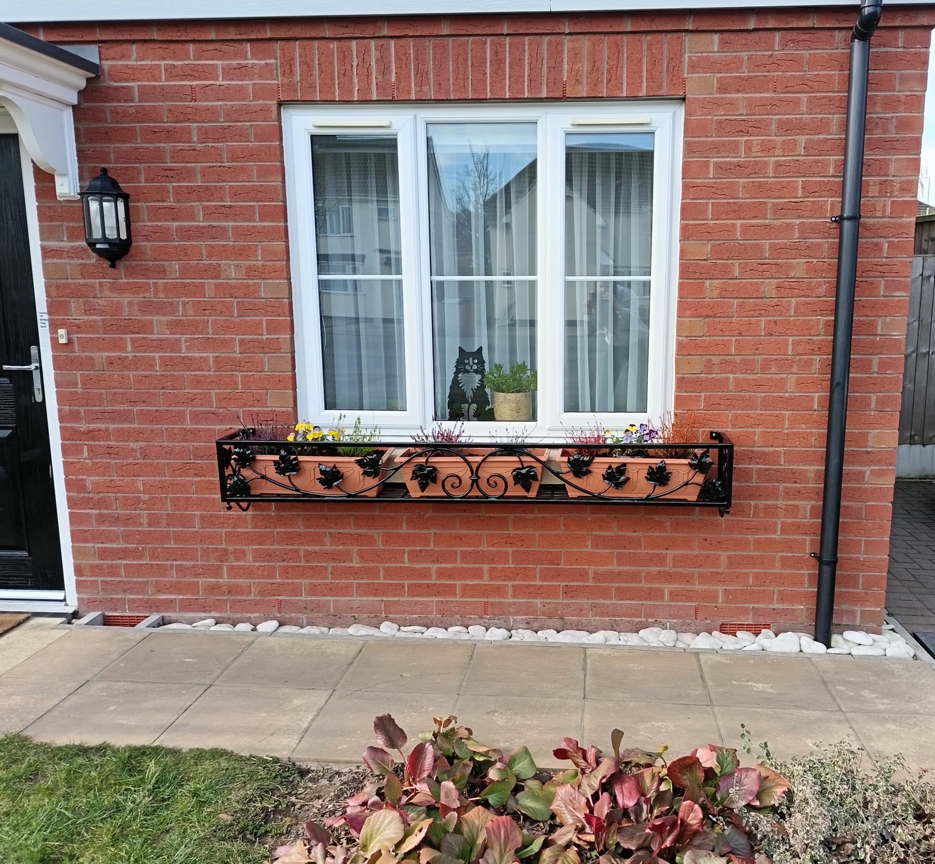 Bespoke Wrought Iron Window Flower Basket - Hand Forged Leaf Design. 40