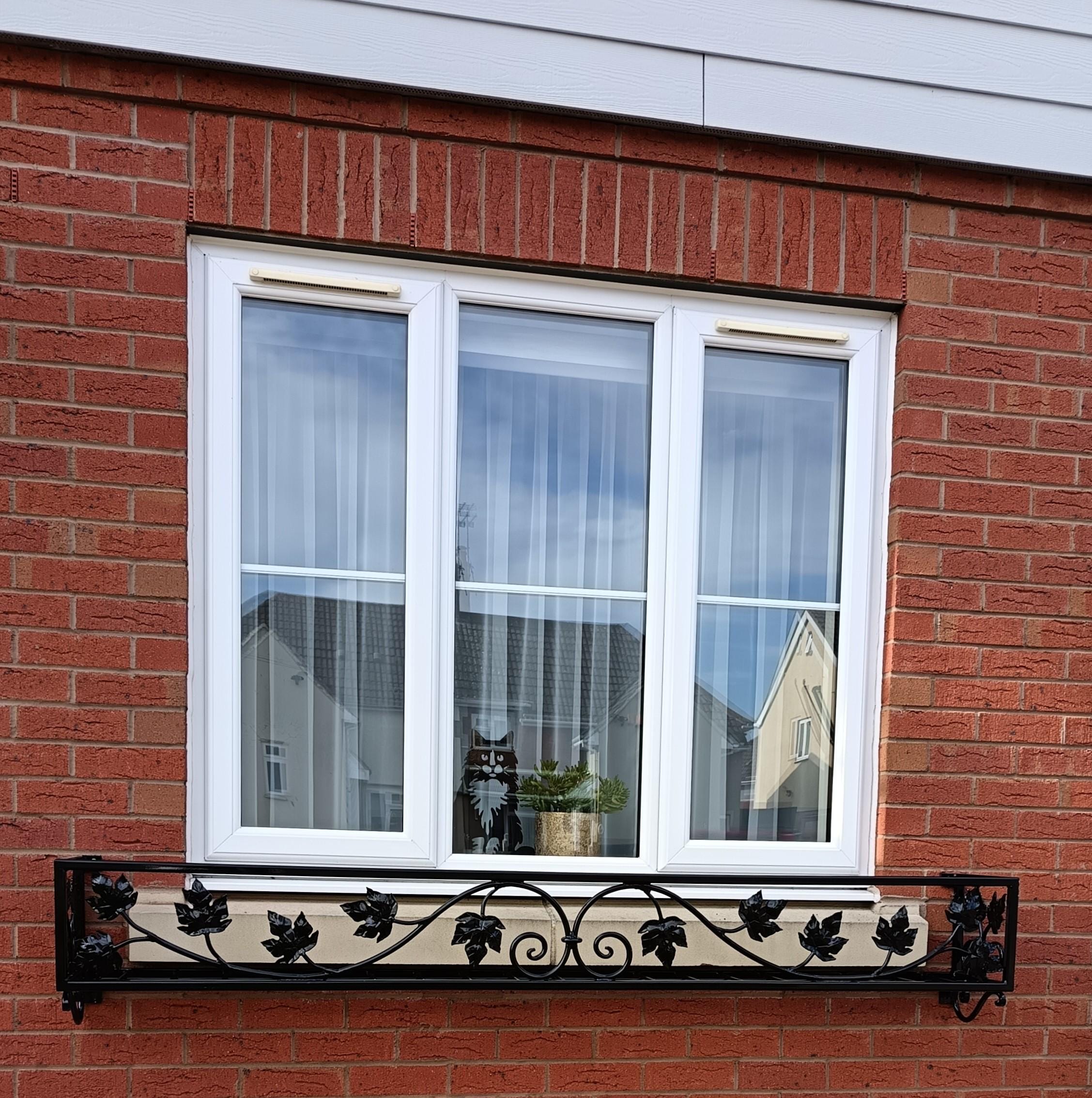 Bespoke Wrought Iron Window Flower Basket - Hand Forged Leaf Design. 40