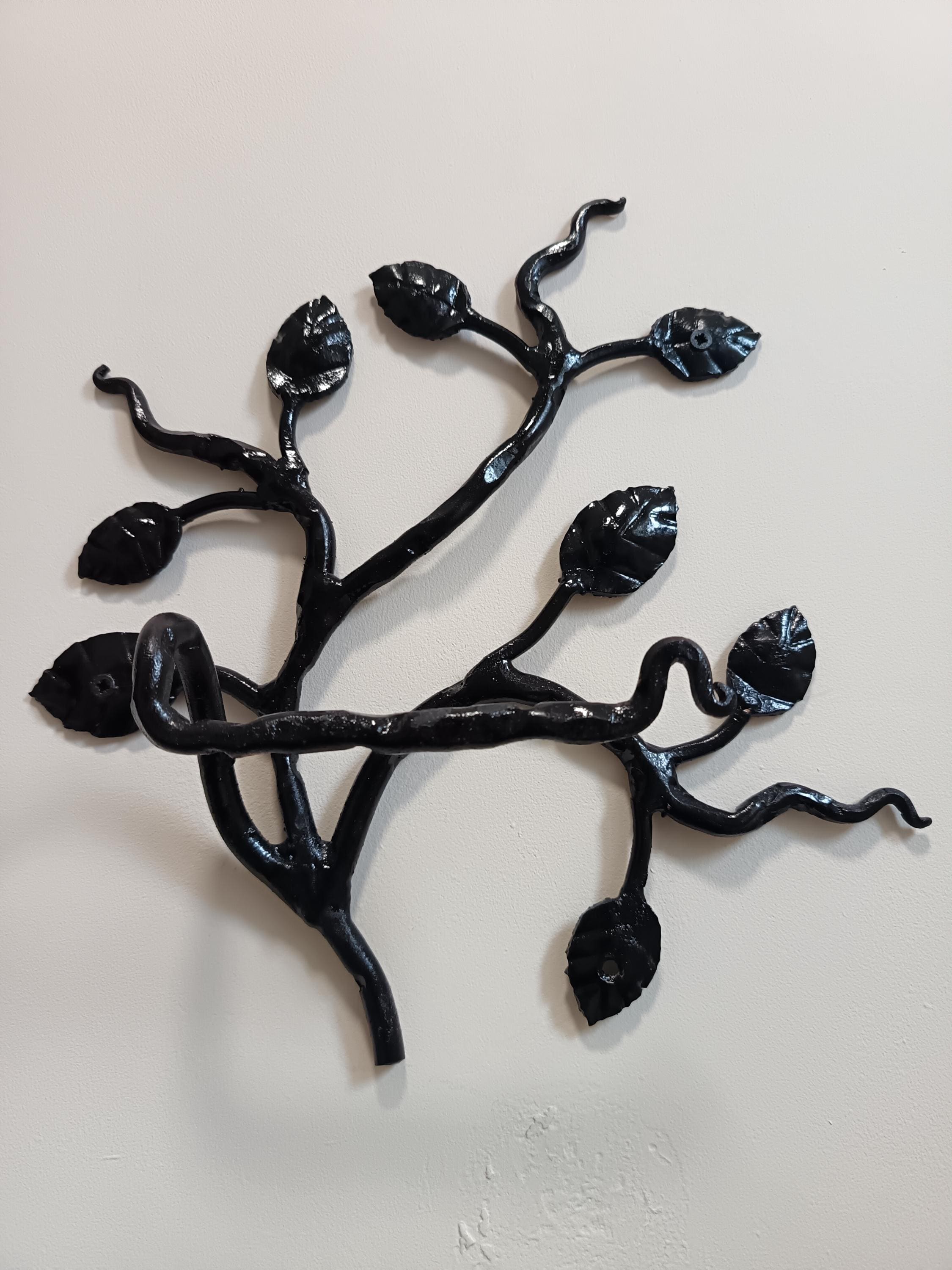 Hand Forged Wrought Iron Toilet Roll Holder - Leaf Branch Design