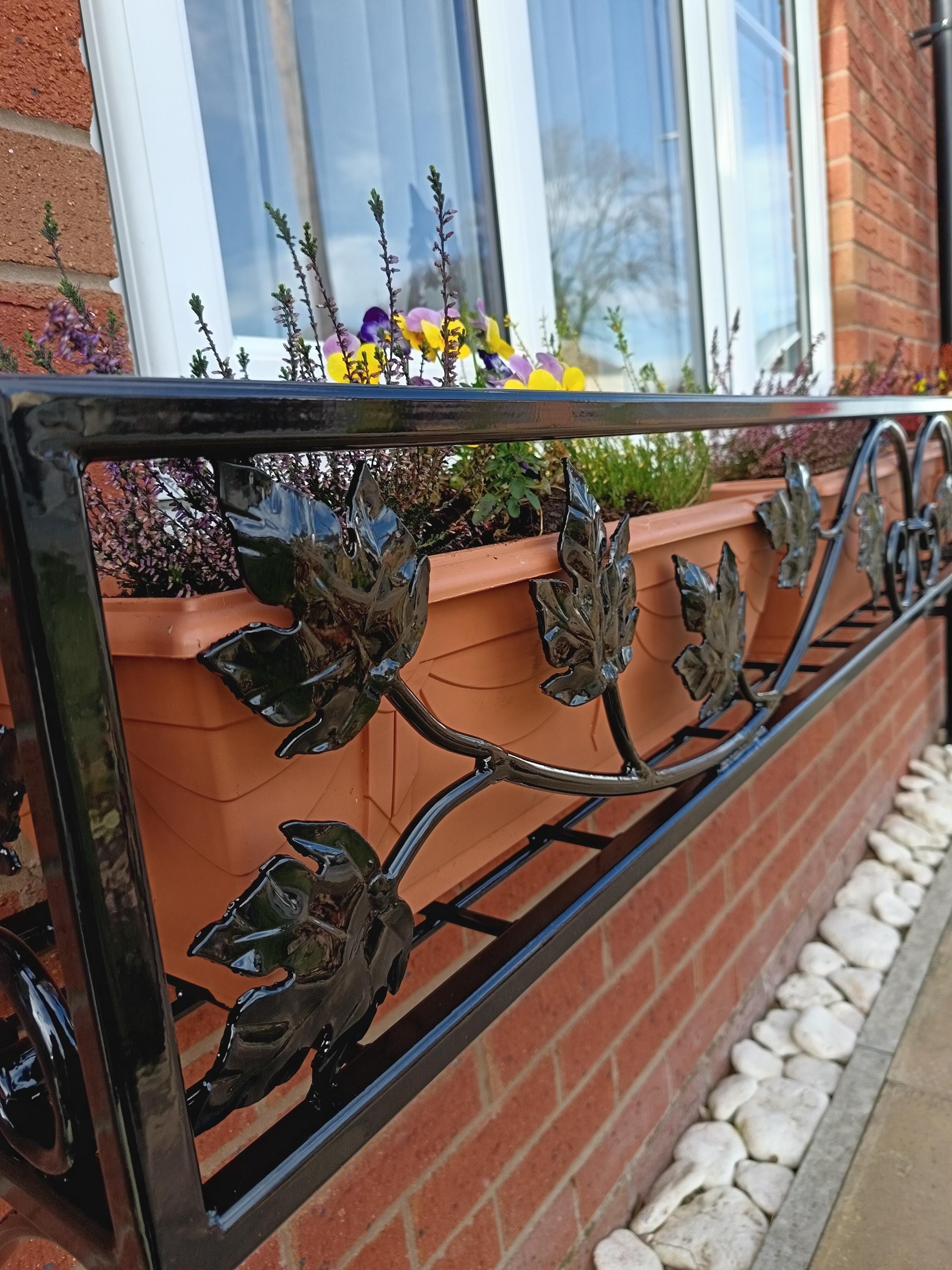 Bespoke Wrought Iron Window Flower Basket - Hand Forged Leaf Design. 40
