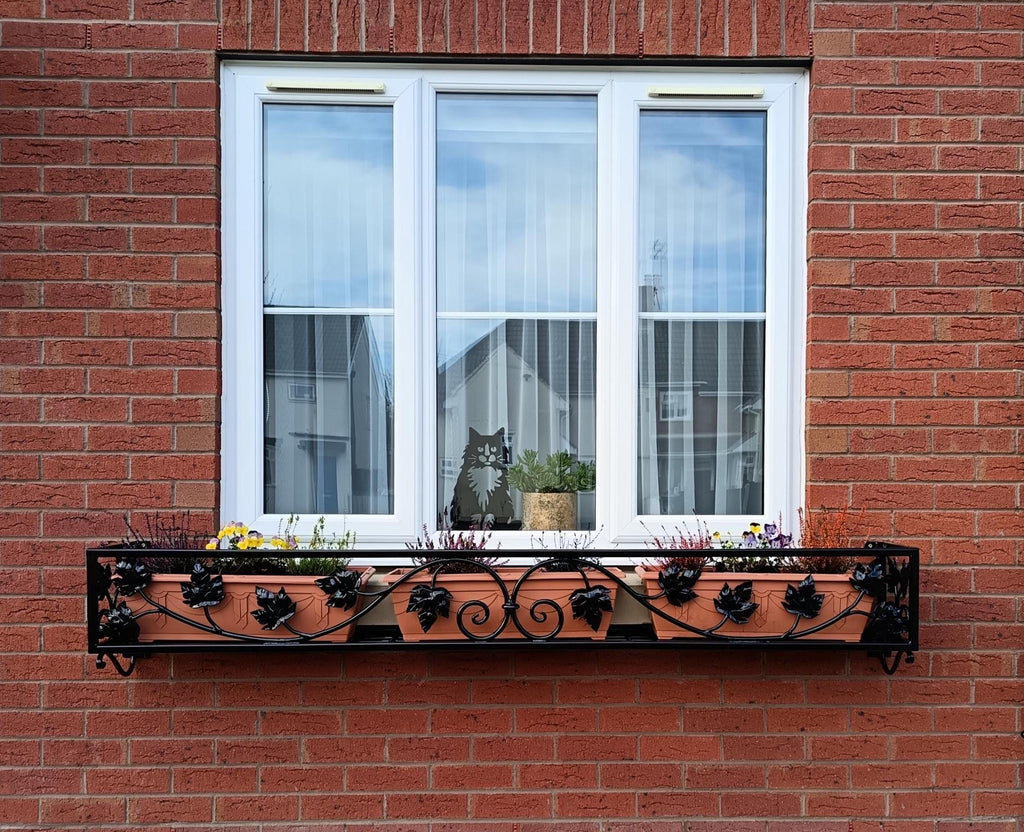 Bespoke Wrought Iron Window Flower Basket - Hand Forged Leaf Design. 40