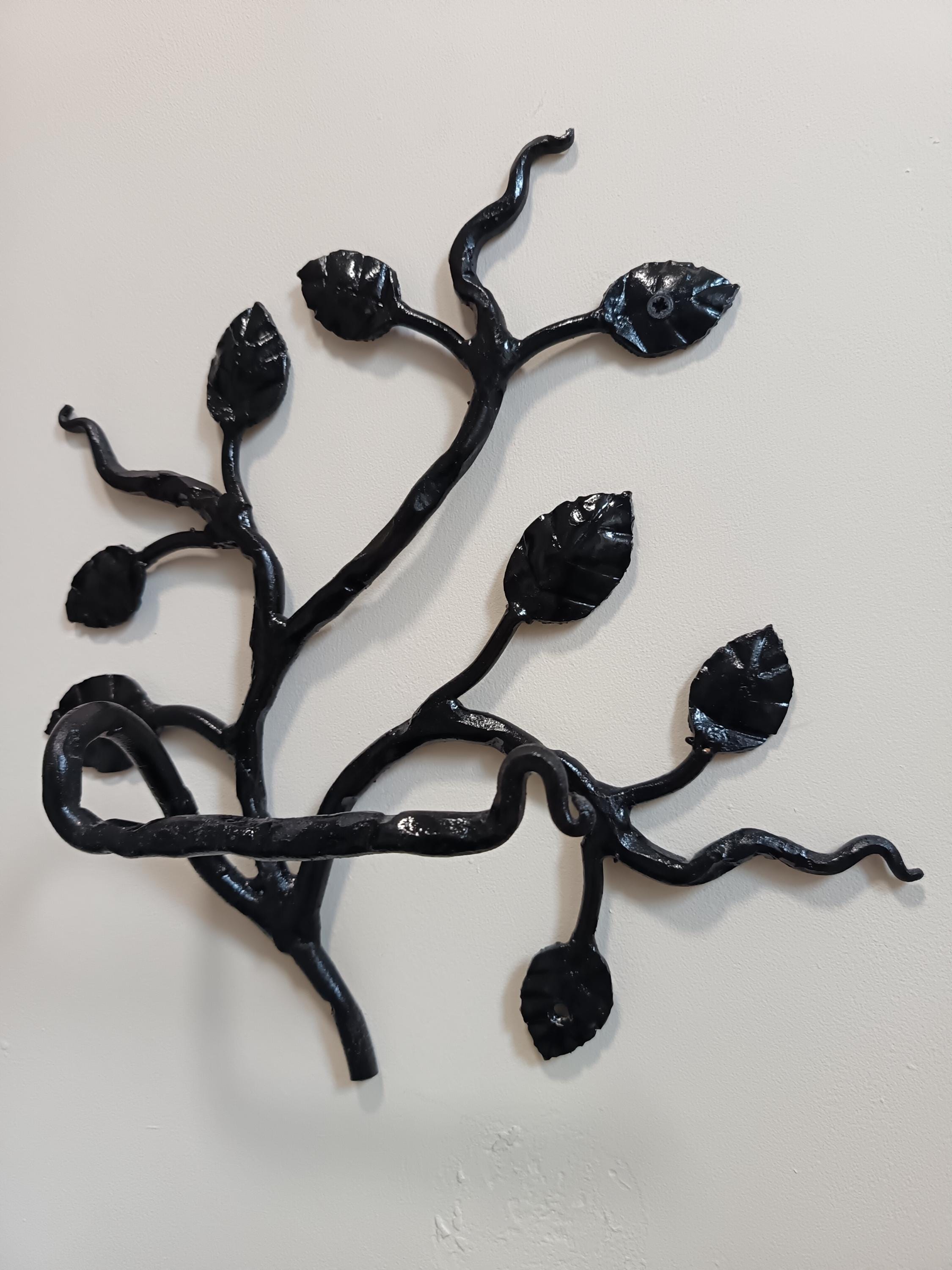 Hand Forged Wrought Iron Toilet Roll Holder - Leaf Branch Design