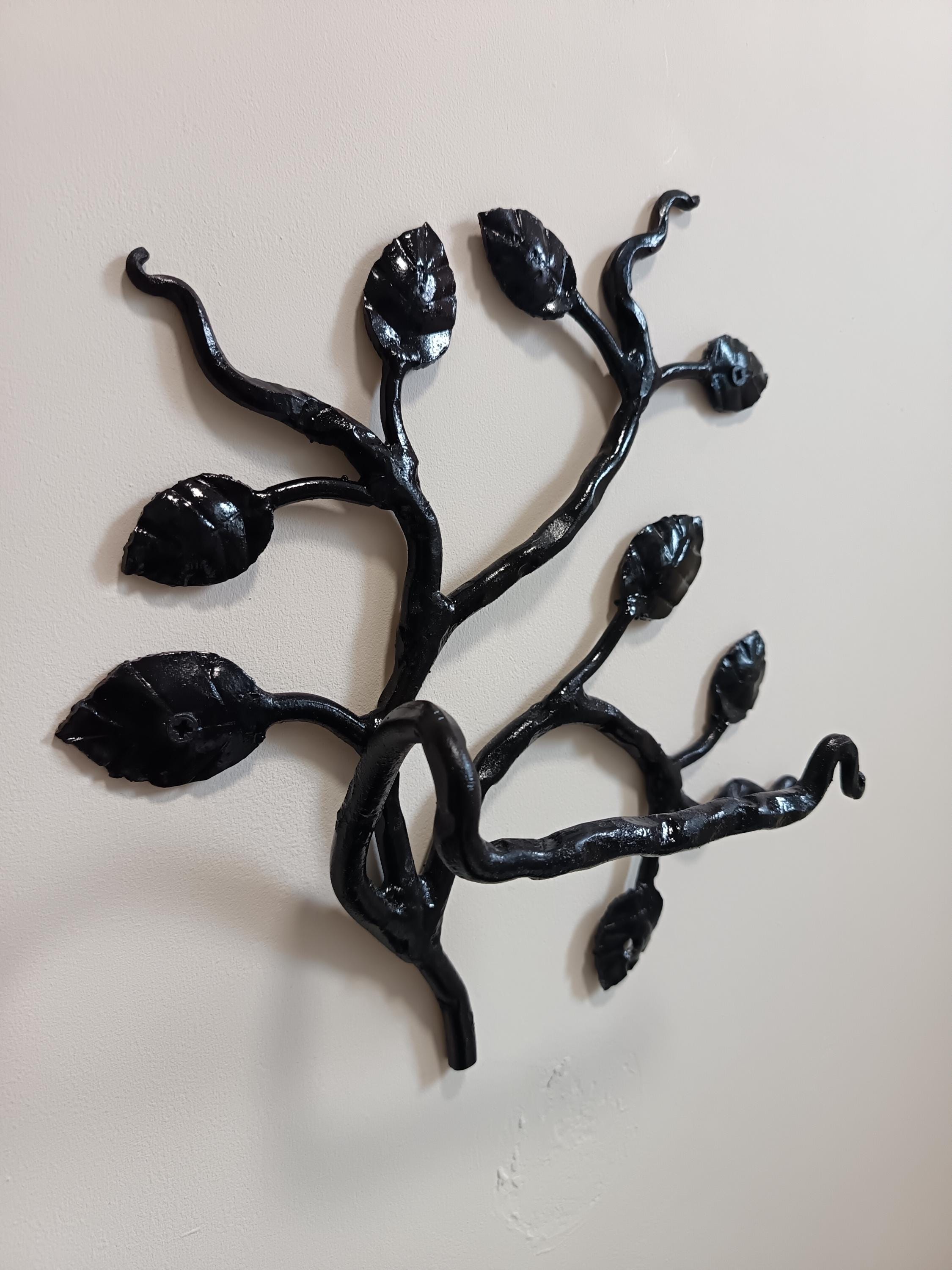 Hand Forged Wrought Iron Toilet Roll Holder - Leaf Branch Design