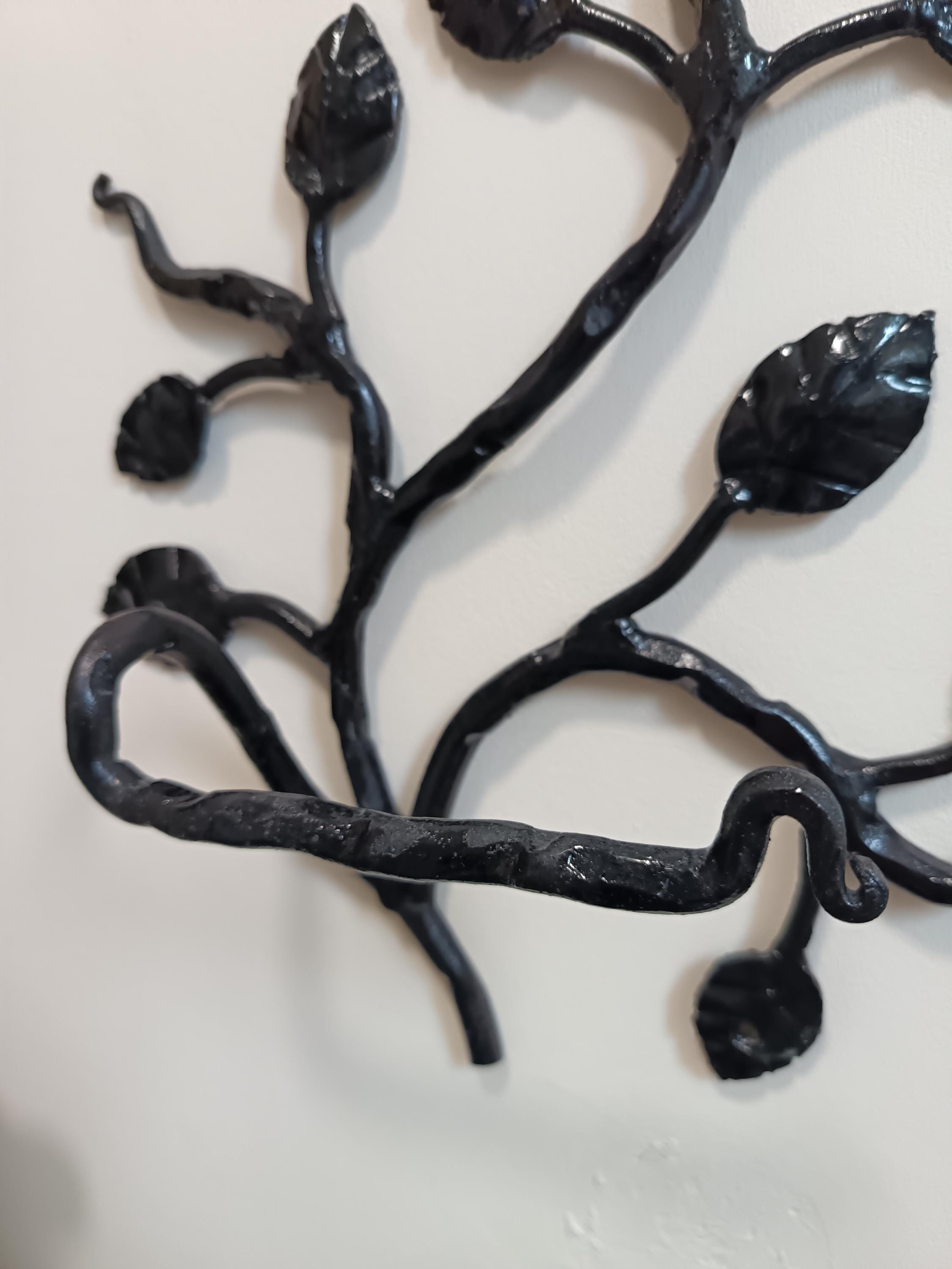 Hand Forged Wrought Iron Toilet Roll Holder - Leaf Branch Design