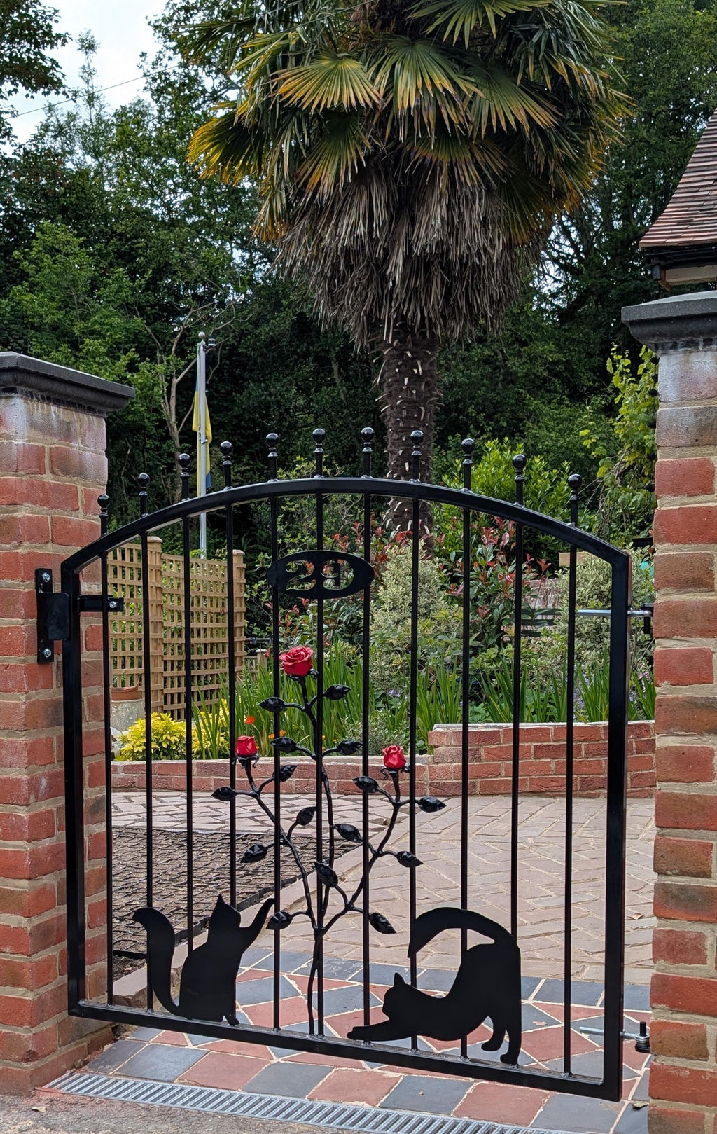 Made To measure Wrought Iron Garden Gate - Cats & Roses Design. 32
