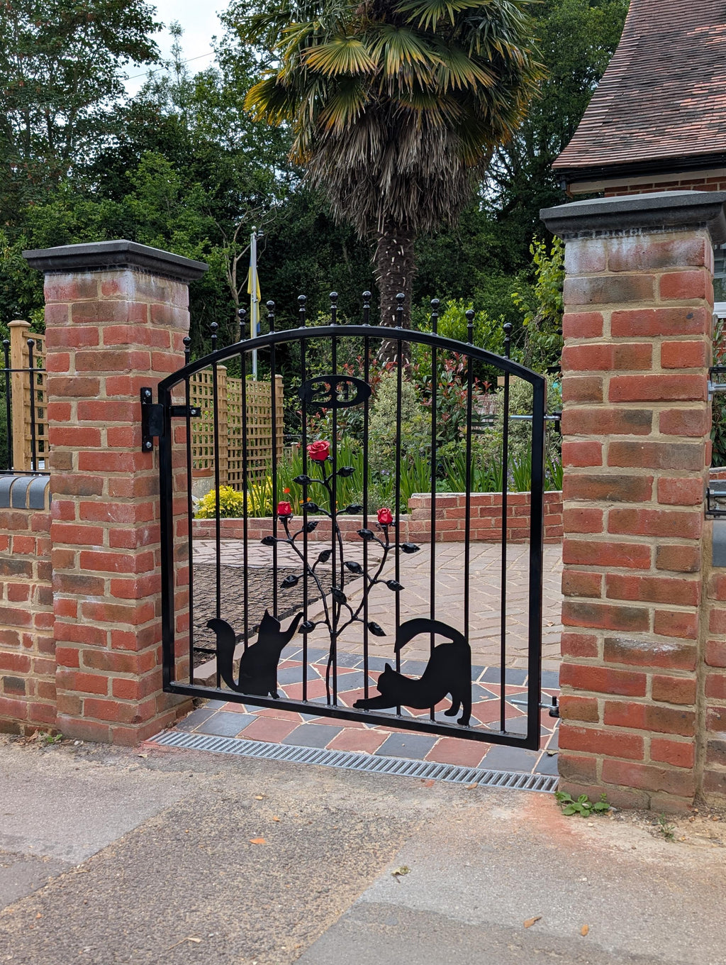 Made To measure Wrought Iron Garden Gate - Cats & Roses Design. 32