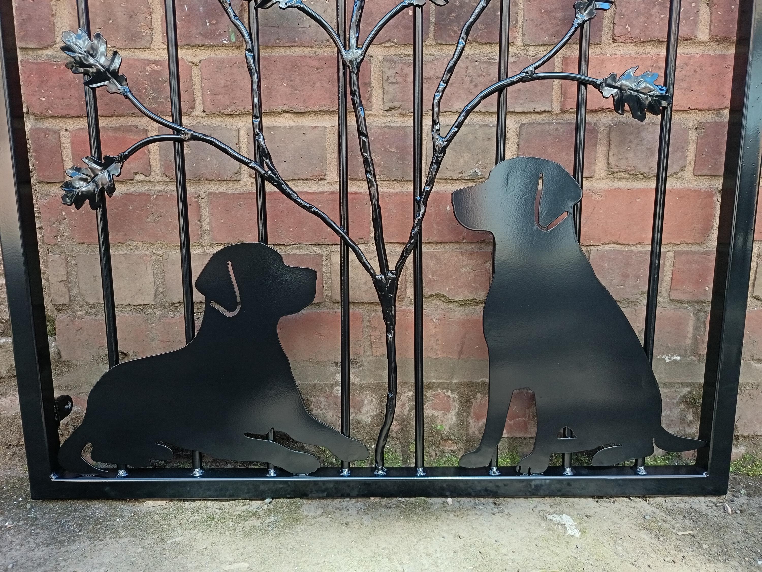 Hand Forged Wrought Iron Garden Gate - Dogs & Oak tree Design. 30
