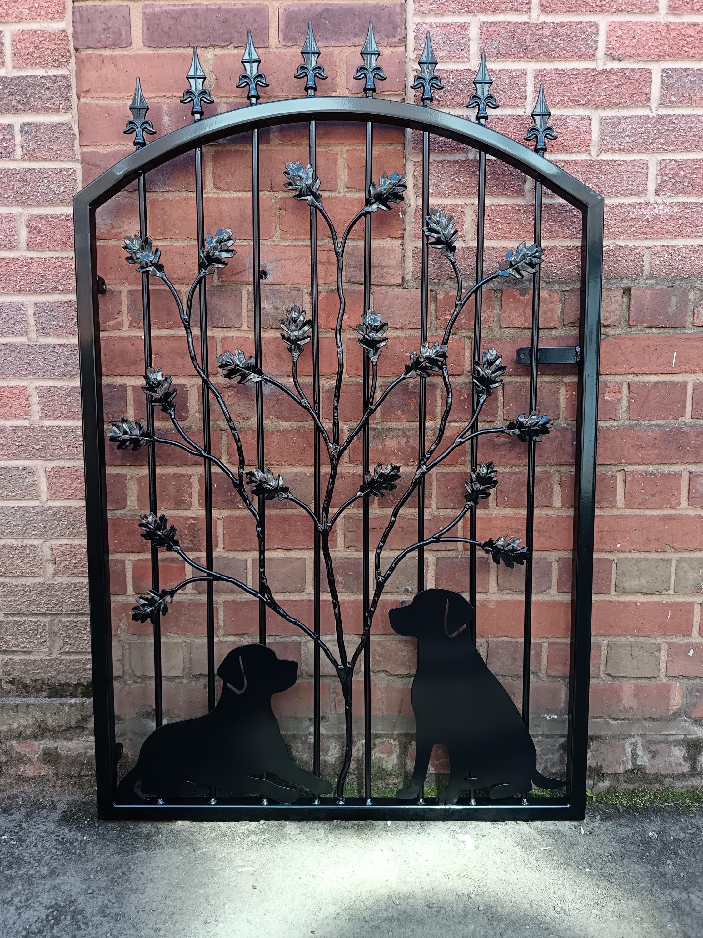 Hand Forged Wrought Iron Garden Gate - Dogs & Oak tree Design. 30