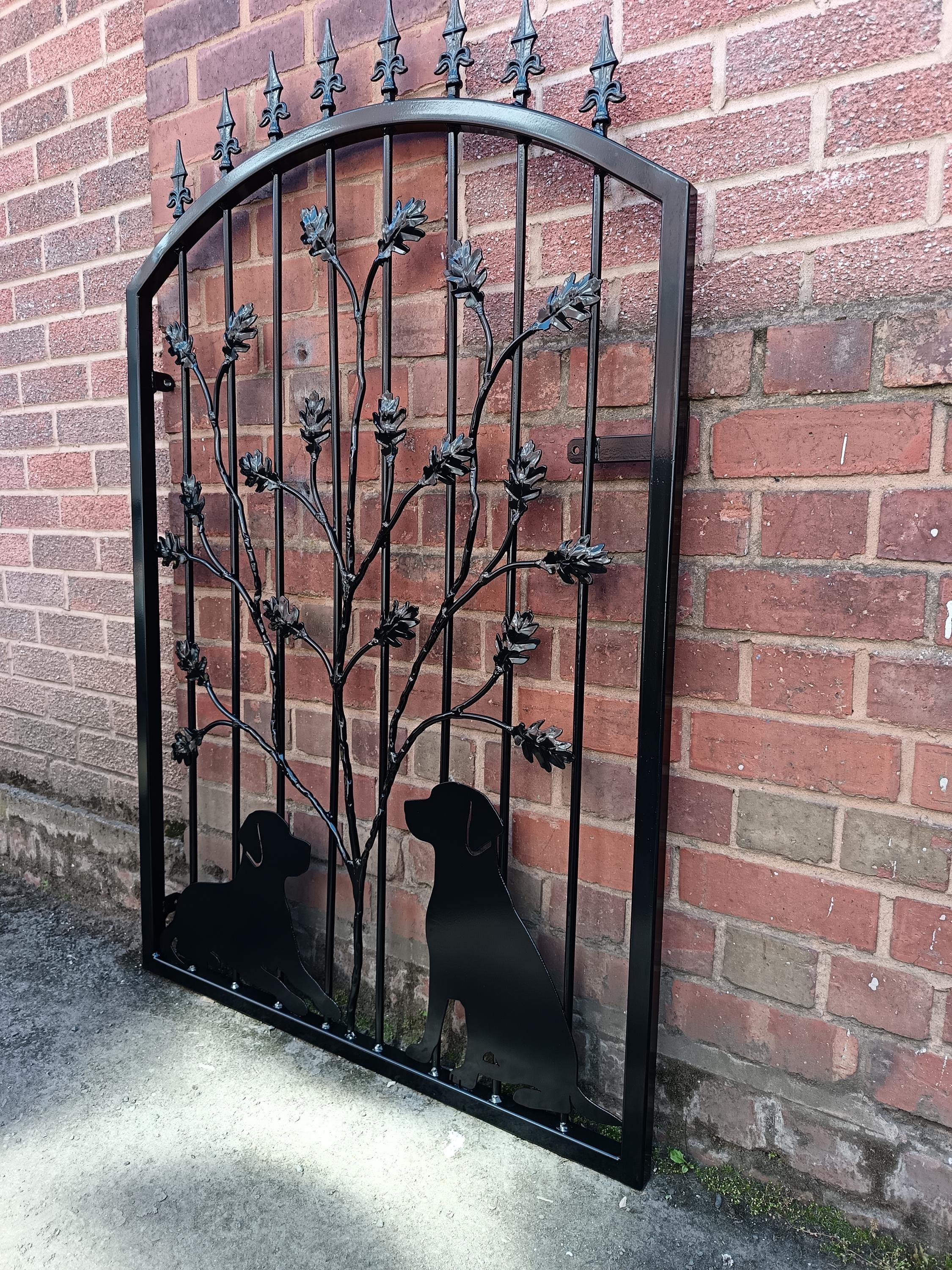 Hand Forged Wrought Iron Garden Gate - Dogs & Oak tree Design. 30