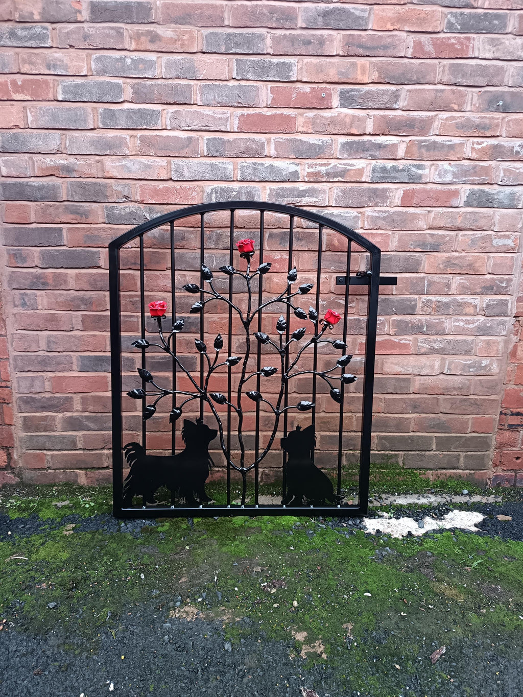Hand Forged Wrought Iron Garden Gate - Yorkshire Terrier & Roses Design. 35