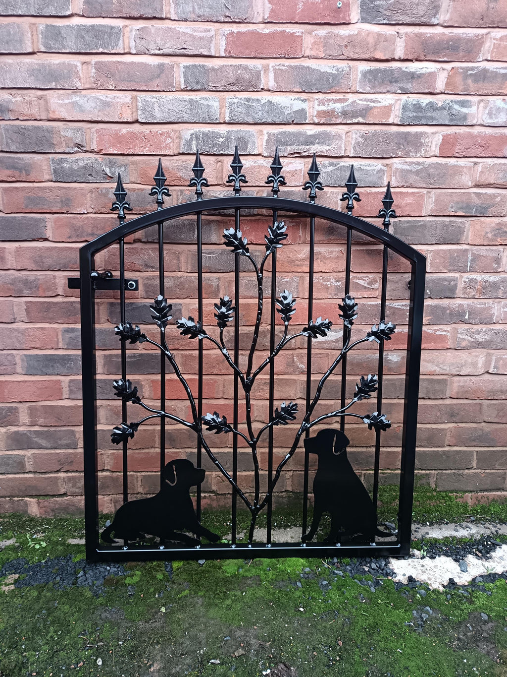 Hand Forged Wrought Iron Garden Gate - Dogs & Oak tree Design. 30