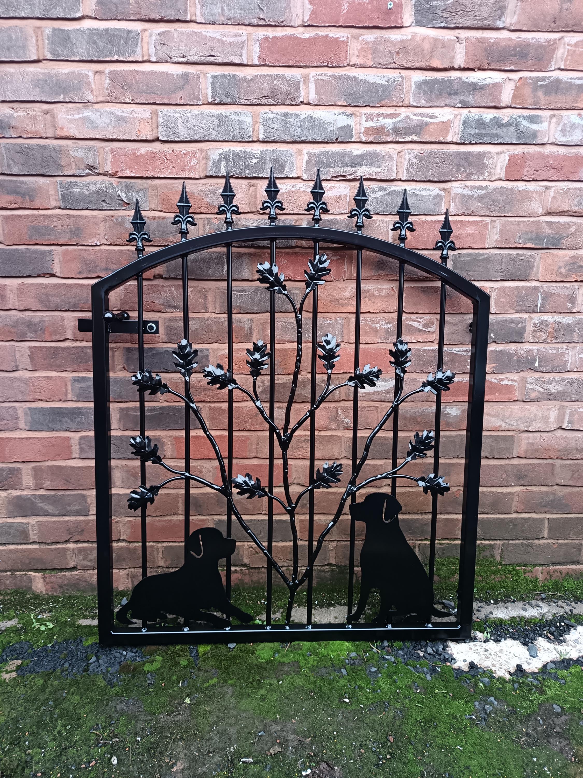 Hand Forged Wrought Iron Garden Gate - Dogs & Oak tree Design. 30