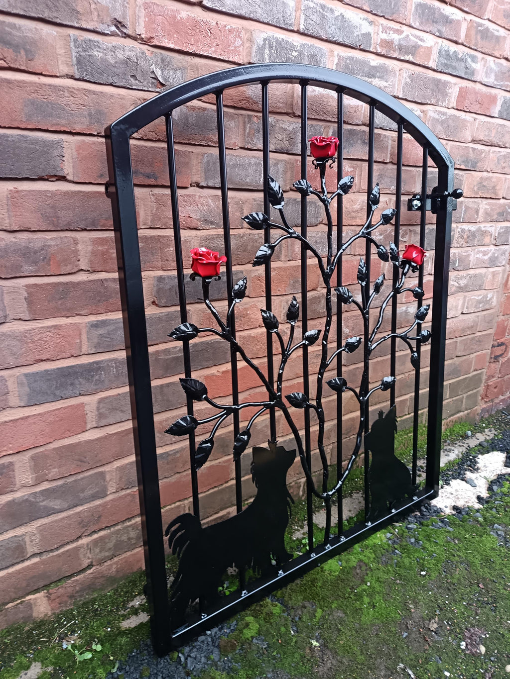 Hand Forged Wrought Iron Garden Gate - Yorkshire Terrier & Roses Design. 35