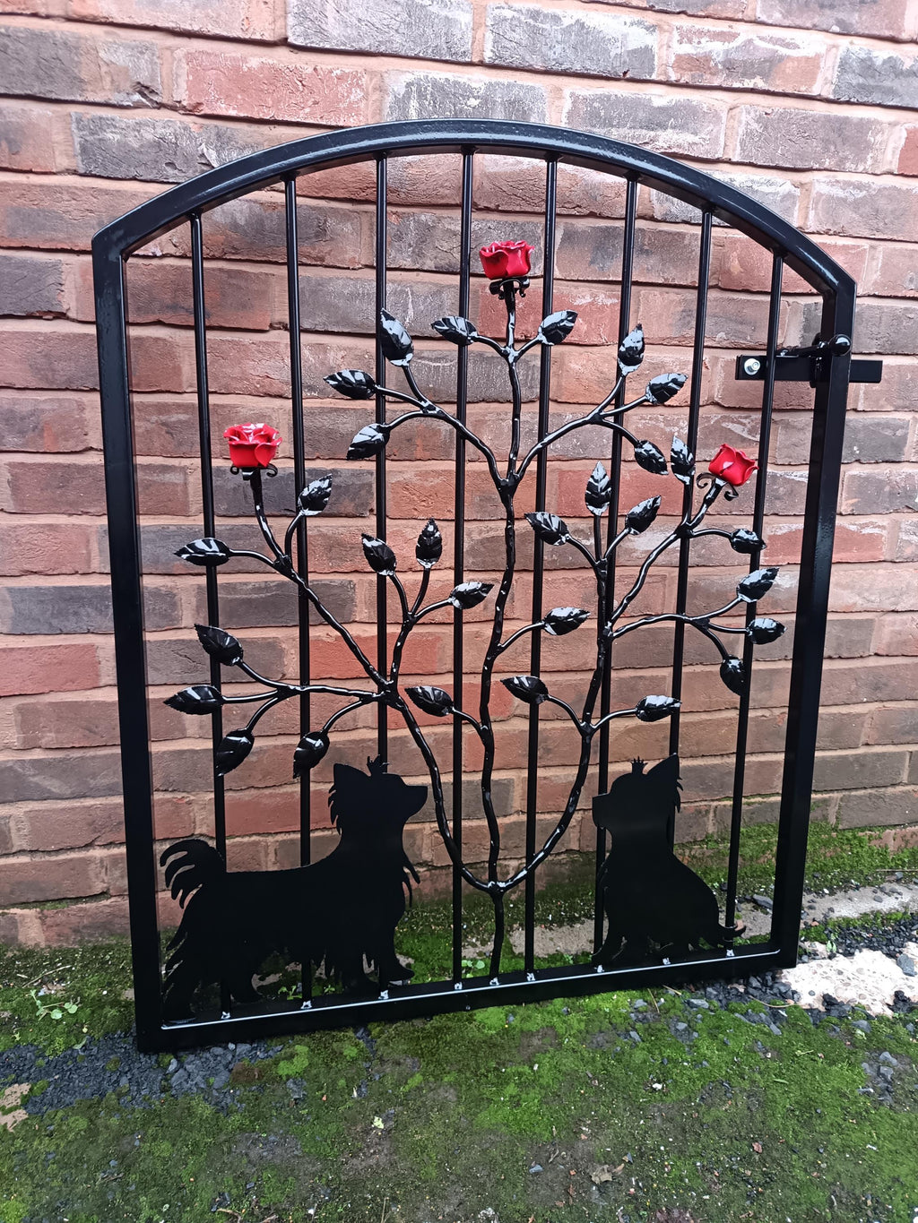 Hand Forged Wrought Iron Garden Gate - Yorkshire Terrier & Roses Design. 35