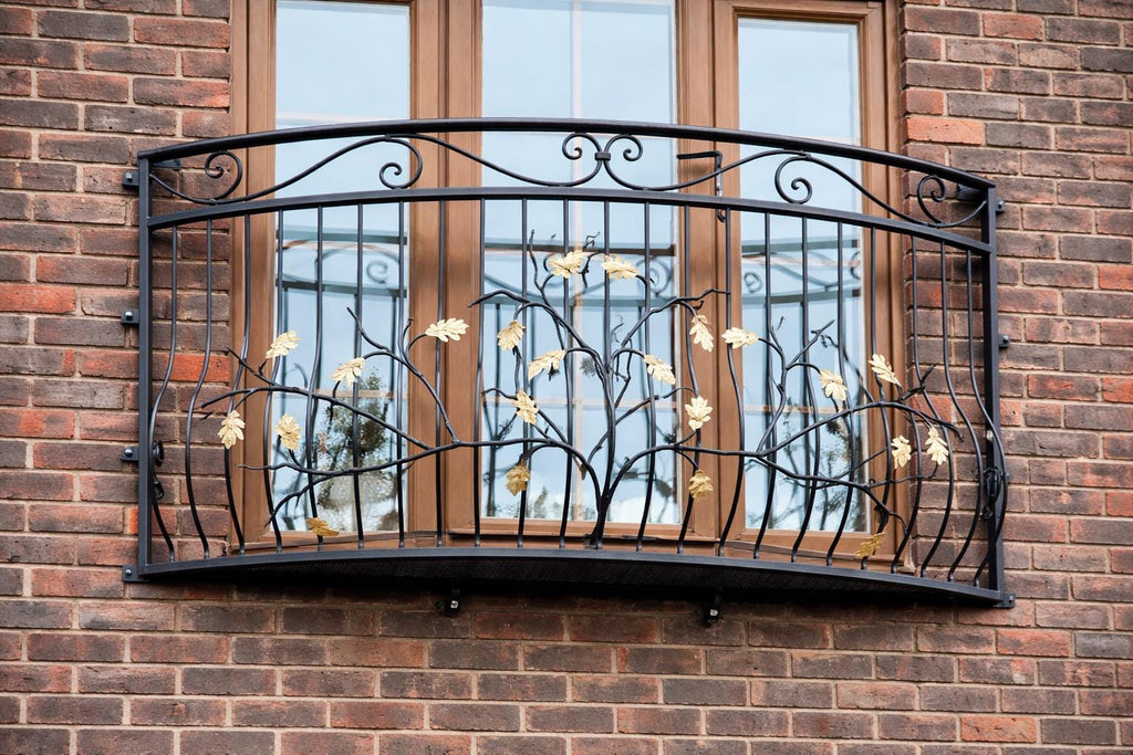 Bespoke Wrought Iron Juliet Balcony with Mesh Floor - Made to measure - Oak tree Design. 22