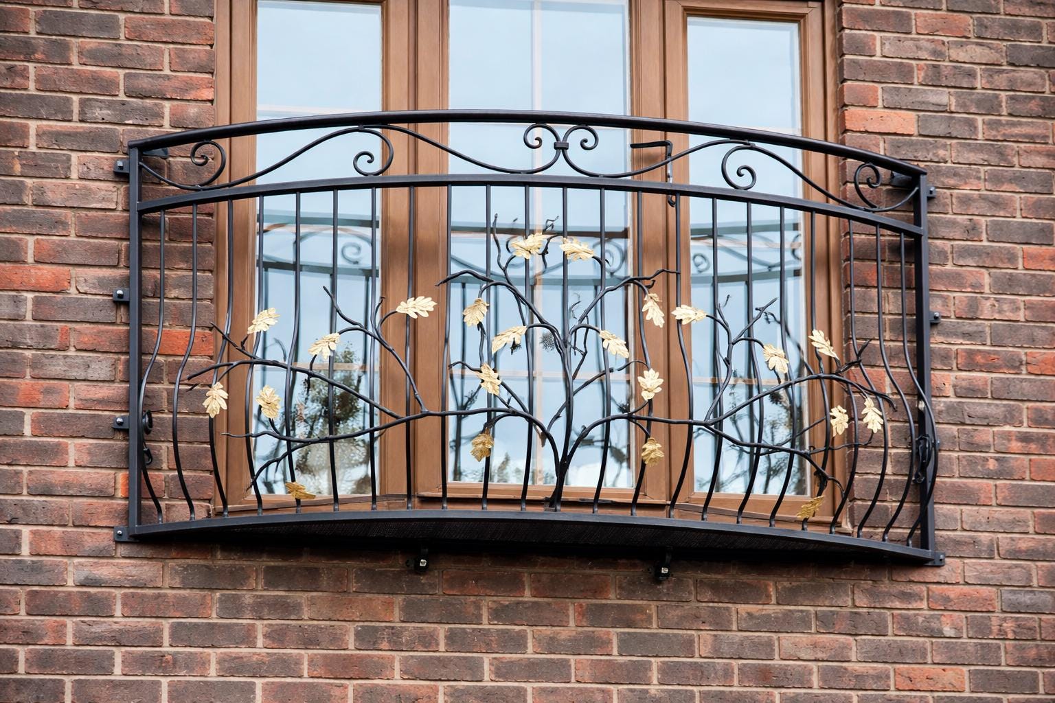 Bespoke Wrought Iron Juliet Balcony with Mesh Floor - Made to measure - Oak tree Design. 22