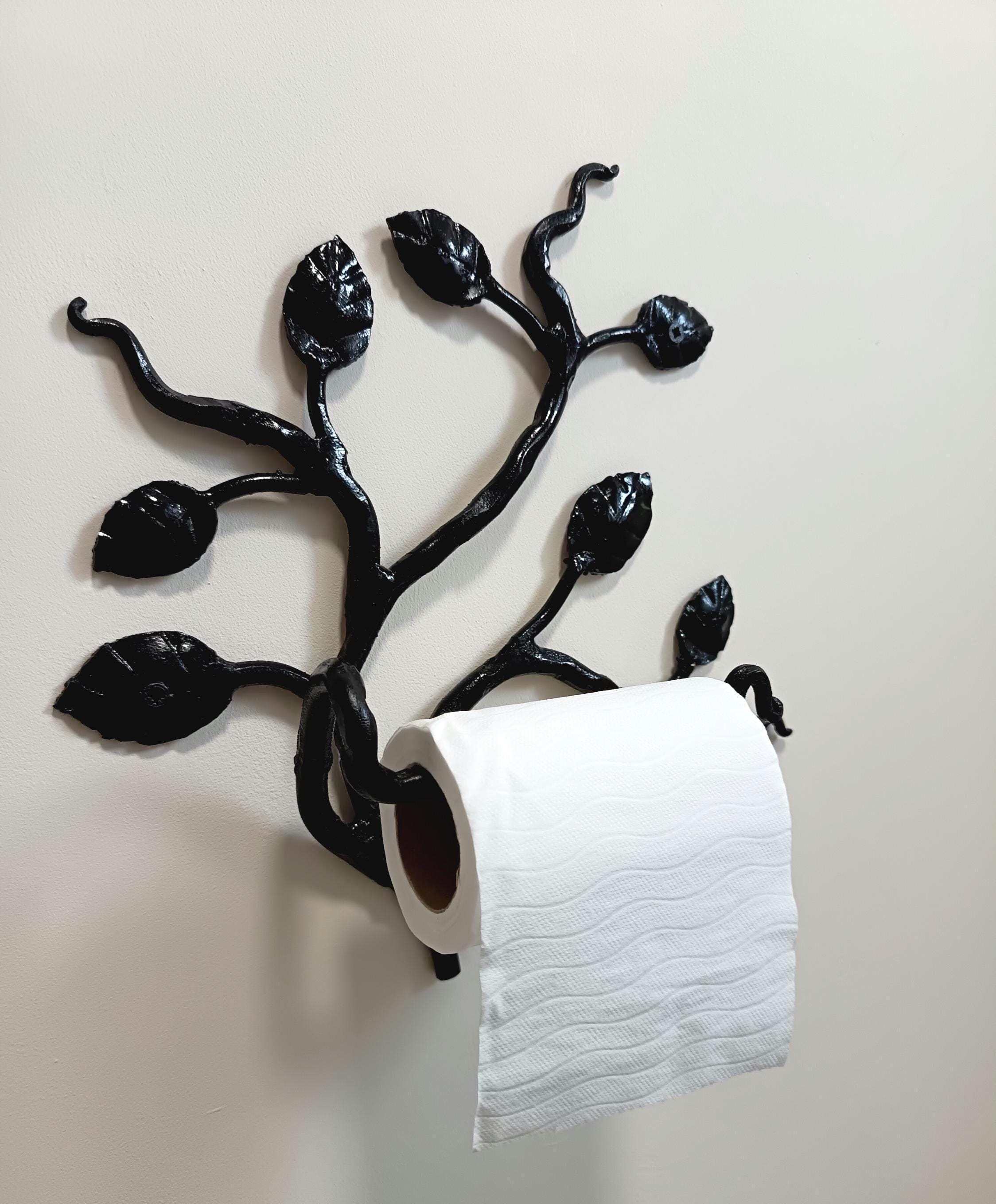 Hand Forged Wrought Iron Toilet Roll Holder - Leaf Branch Design