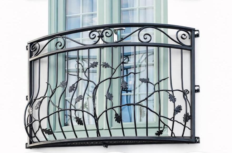 Bespoke Wrought Iron Juliet Balcony with Mesh Floor - Oak Leaf Design. 30