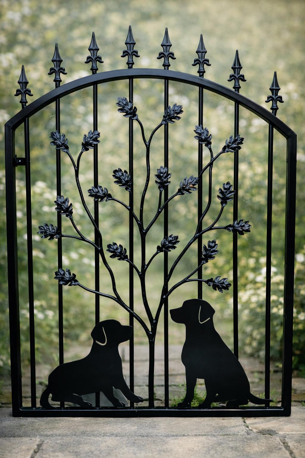 Hand Forged Wrought Iron Garden Gate - Dogs & Oak tree Design. 30