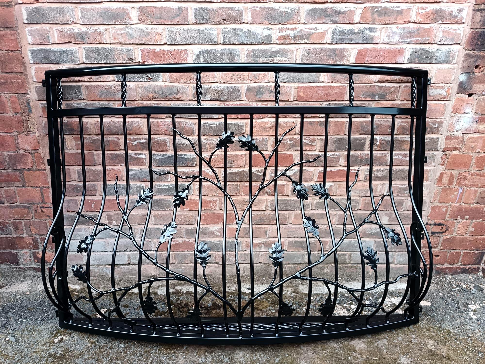 Hand Forged Juliet Balcony with Mesh floor - Oak leaves Design. 79