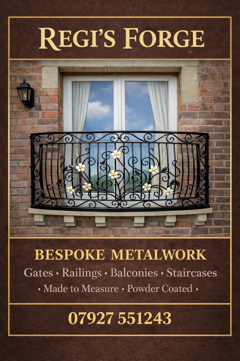 Bespoke Wrought Iron Juliet Balcony - Triple moon symbol. 70