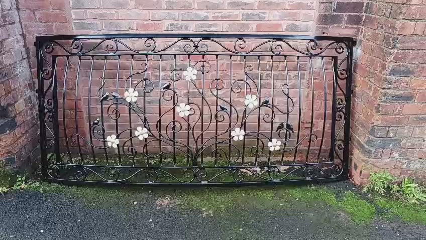 Bespoke Hand Forged Iron Juliet balcony - Elegant Scrollwork & Birds Design. 17