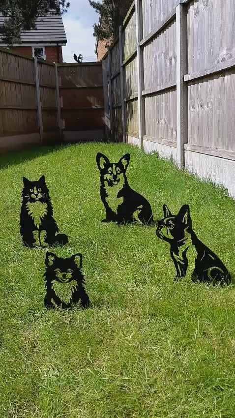 Metal Garden Decorations -  French bulldog, Corgi, Pomeranian, cat, squirrel. 15